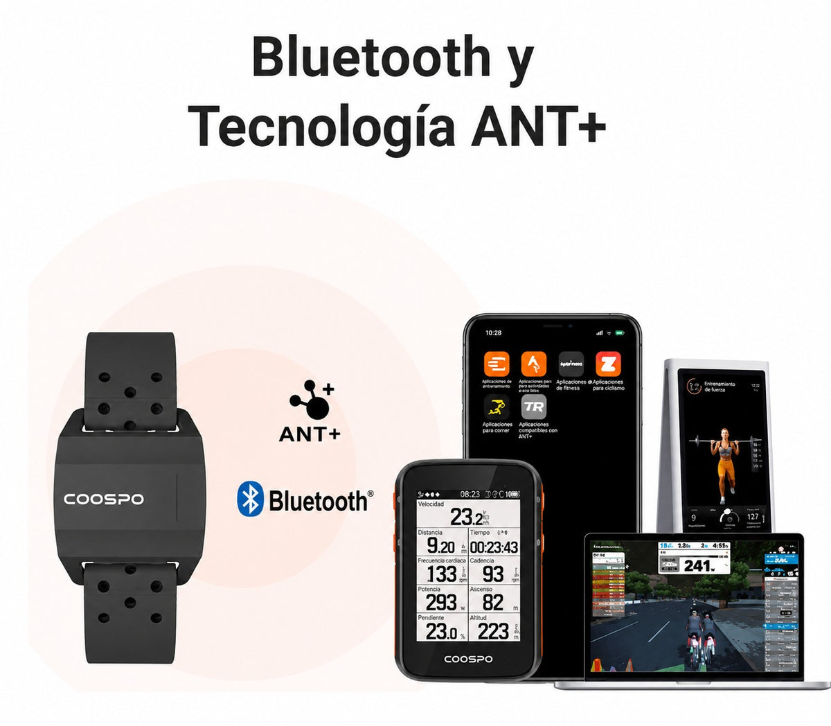 COOSPO HW706 Monitor de Frecuencia Cardíaca de Brazo ANT+ Bluetooth