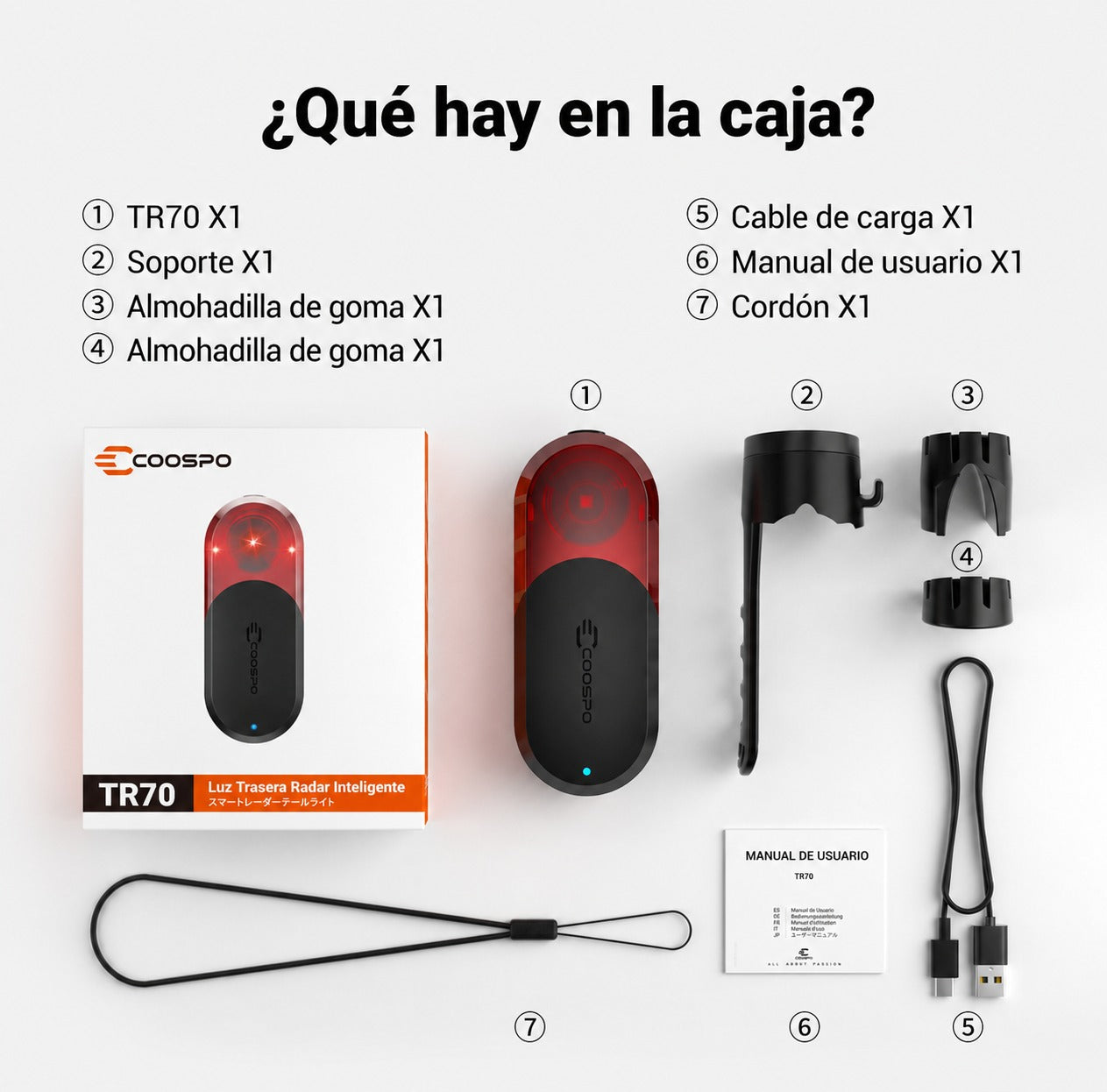 COOSPO TR70 Luz Radar Trasera para Bicicleta ANT+ Bluetooth