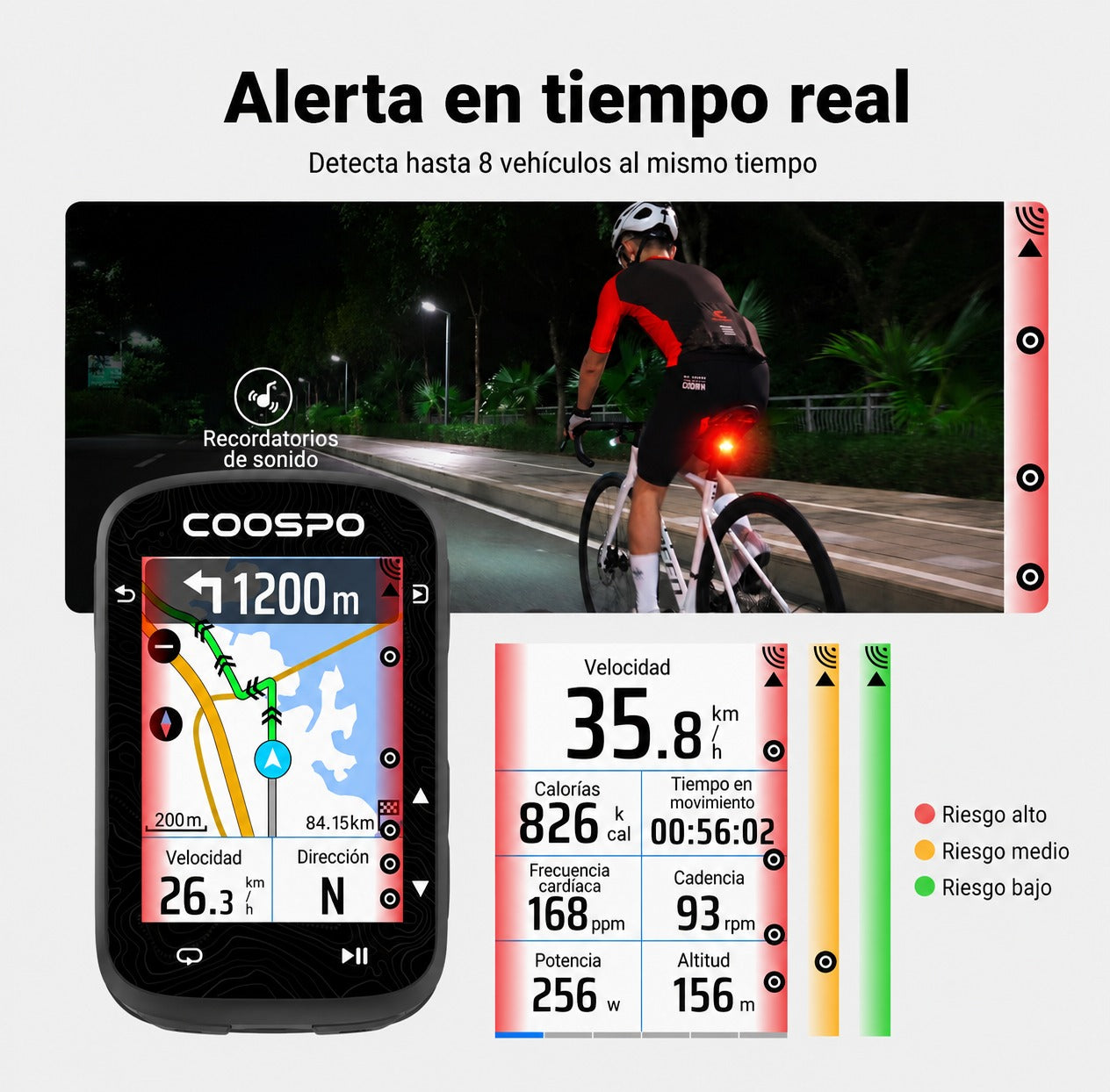 COOSPO TR70 Luz Radar Trasera para Bicicleta ANT+ Bluetooth