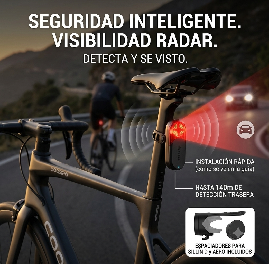 COOSPO TR70 Luz Radar Trasera para Bicicleta ANT+ Bluetooth